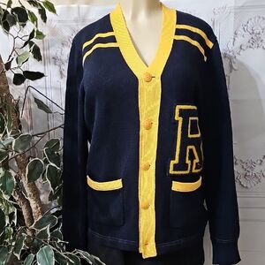 NWOT Ralph Lauren Rugby Letterman Cardigan Sweater - Navy and Yellow Large